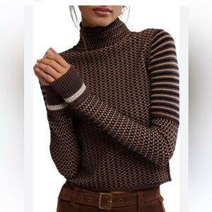 We The Free Brown and Tan Turtleneck Sweater